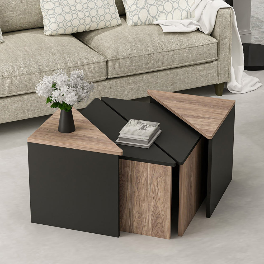 Juego de mesas de centro Frederikshavn 4 piezas aspecto roble / negro [en.casa] - premiumXL