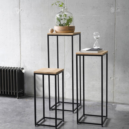 Mesa de comedor Kontiolahti en juego de 3 piezas Negro/Aspecto madera ANTIGUO [en.casa]