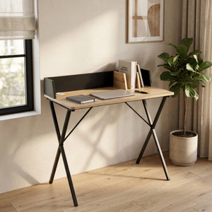 Escritorio Kappespoo 84x80x50 cm Negro/Aspecto roble [en.casa]