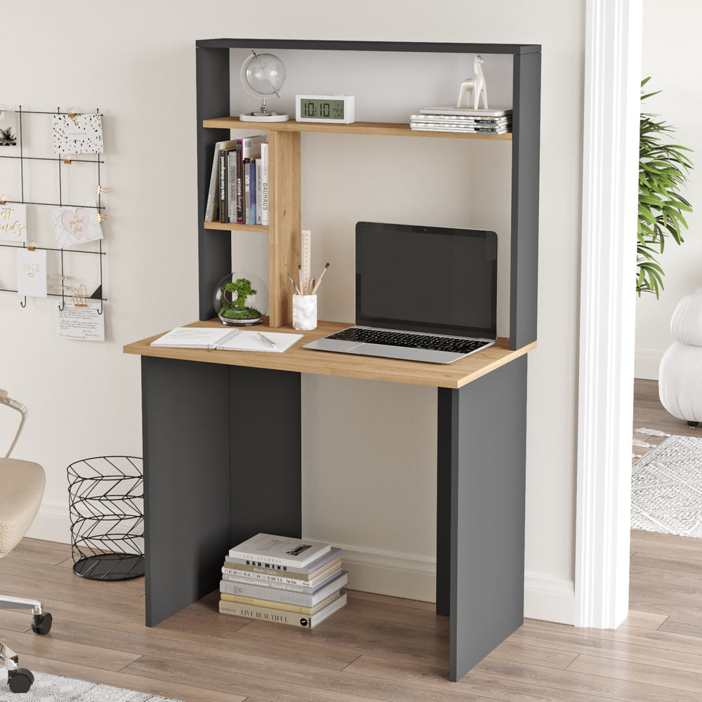 Escritorio Tópisa con estantería 149x90x52 cm [en.casa]