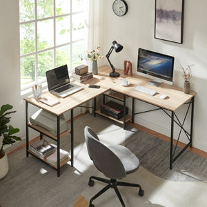 Escritorio Klirurud con 2 estantes en forma de L 150x150x75 cm aspecto roble [en.casa] - premiumXL