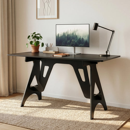 Escritorio Bostenenna 120x60x75 cm Negro con vetas de madera [en.casa]