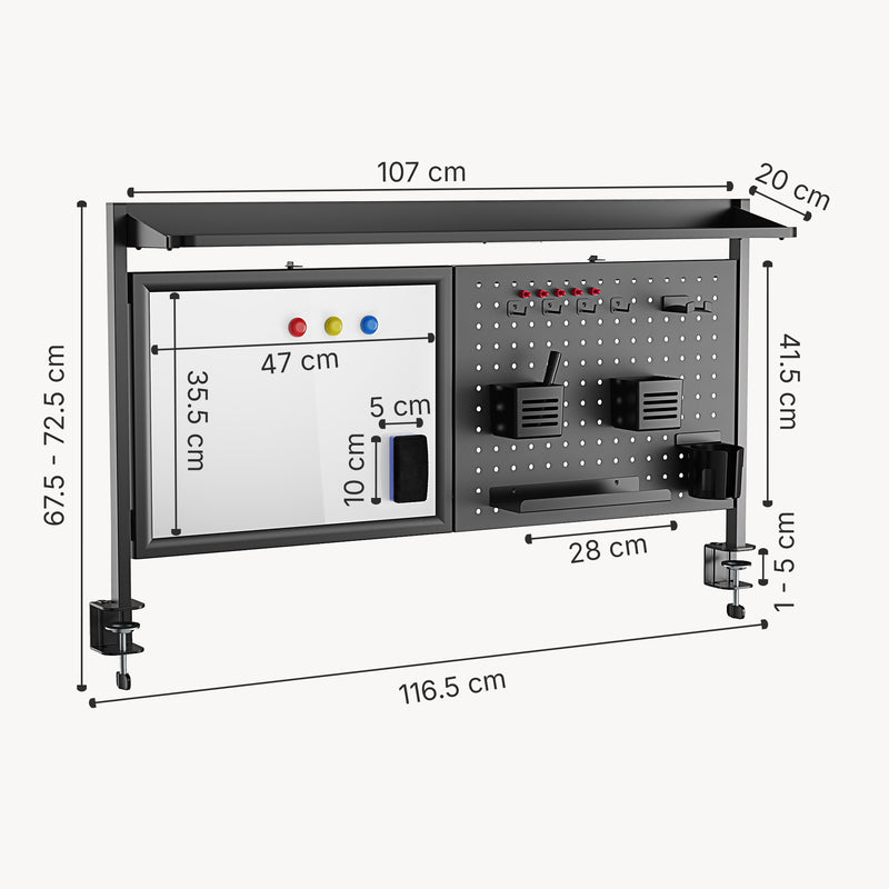 Esquema acotado Organizador de escritorio Virvik para sujetar 117x73 cm acero [en.casa]