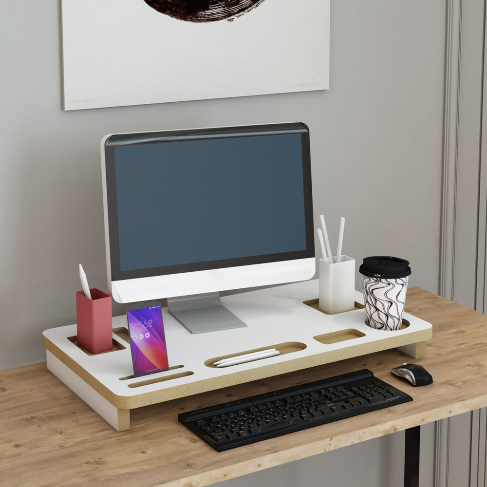 Soporte para monitor Tjele 54 x 30 x 7 cm blanco [en.casa] - premiumXL