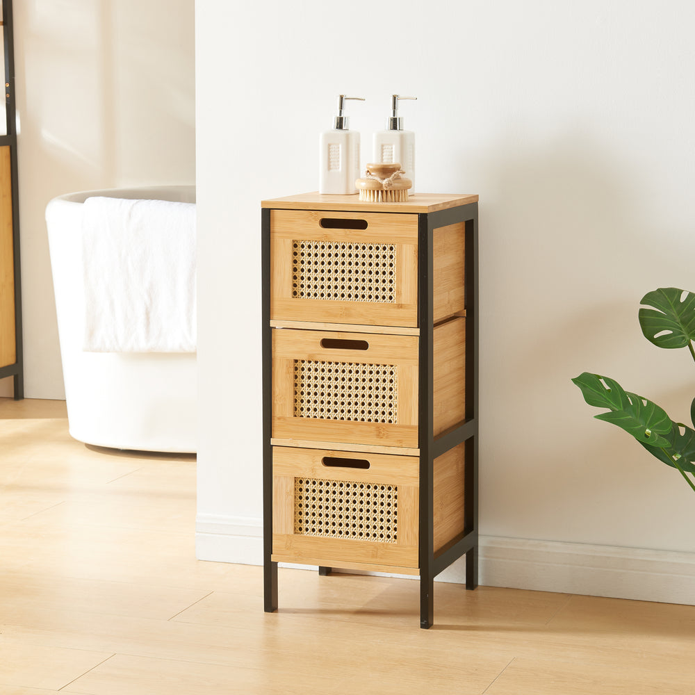 Cómoda de baño Tervola con 3 cajones negro/bambú [en.casa] - premiumXL
