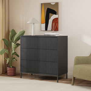 Cajonera Nykapin con 3 cajones MDF 80x80x40cm - Negro [en.casa]