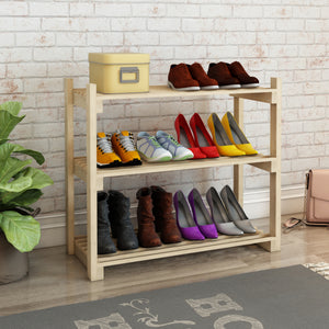 Estante para zapatos Them con 3 estantes de madera de pino [en.casa] - premiumXL
