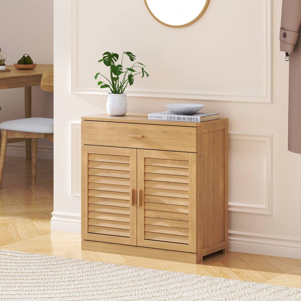 Zapatero Aarela 2 puertas + cajón bambú 67x66x34cm Natural [en.casa]