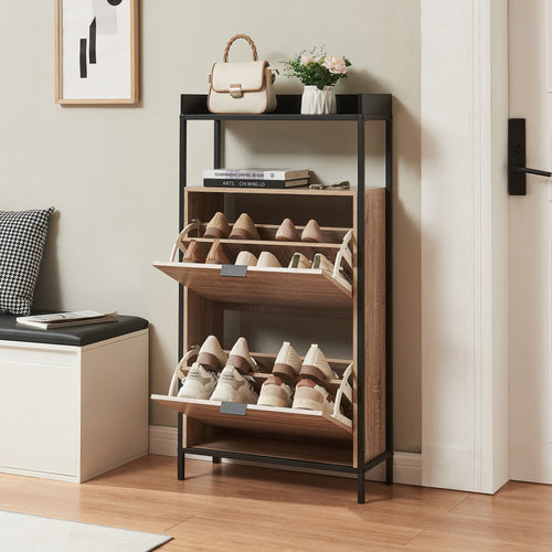 Zapatero Belana con 2 compartimentos 116x60x24 cm negro/efecto roble [en.casa] - premiumXL