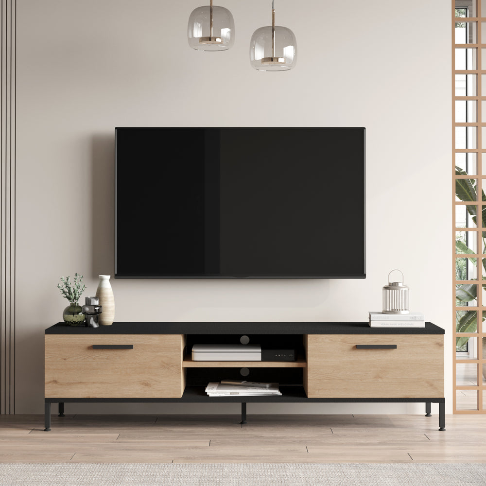 Mesa de televisión Lempäälä con 2 compartimentos de almacenamiento 160 x 35 x 39 cm en varios colores [en.casa] - premiumXL
