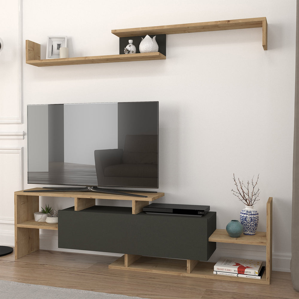 Mueble de televisión Liksefte con estantería de pared 154x28x42 cm [en.casa]