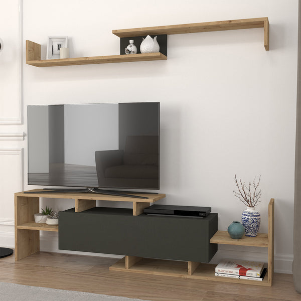 Mueble de televisión Liksefte con estantería de pared 154x28x42 cm [en.casa]