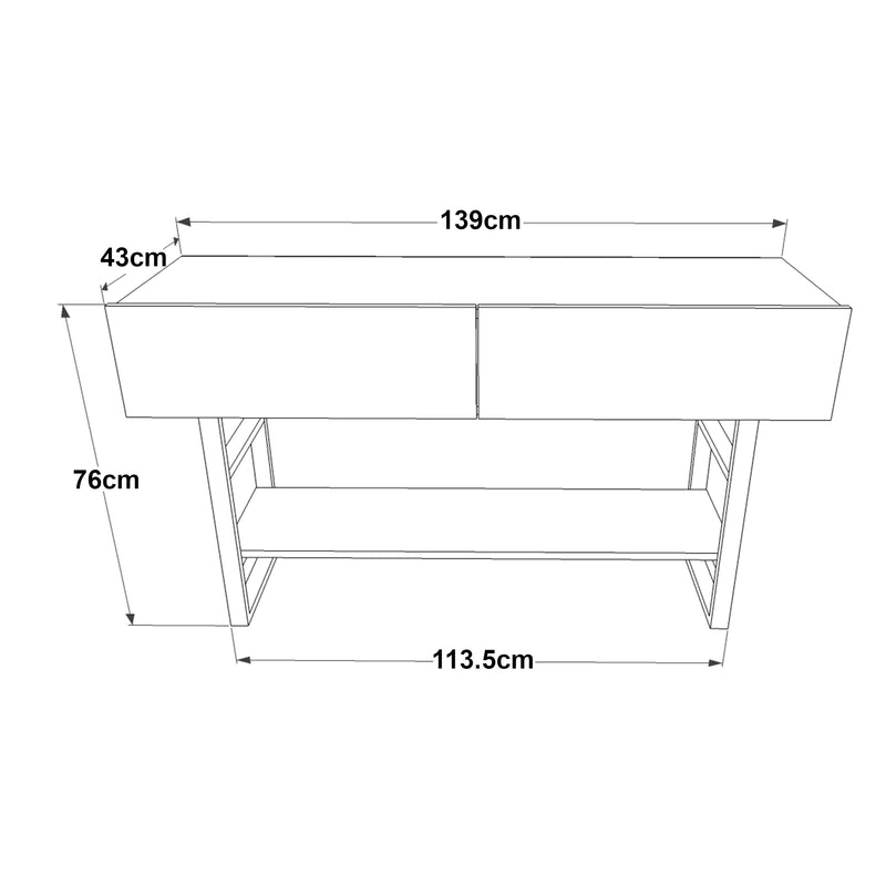 Esquema acotado Mesa consola Lappeenranta 139x43x76cm en varios colores [en.casa]