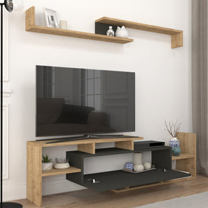 Mueble de televisión Liksefte con estantería de pared 154x28x42 cm [en.casa]