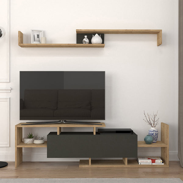 Mueble de televisión Liksefte con estantería de pared 154x28x42 cm [en.casa]
