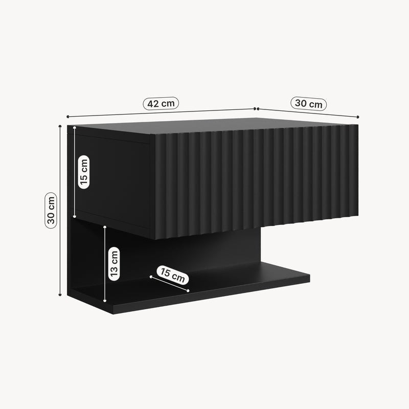 Esquema acotado Mesita de noche flotante Nand 1 cajón [en.casa]