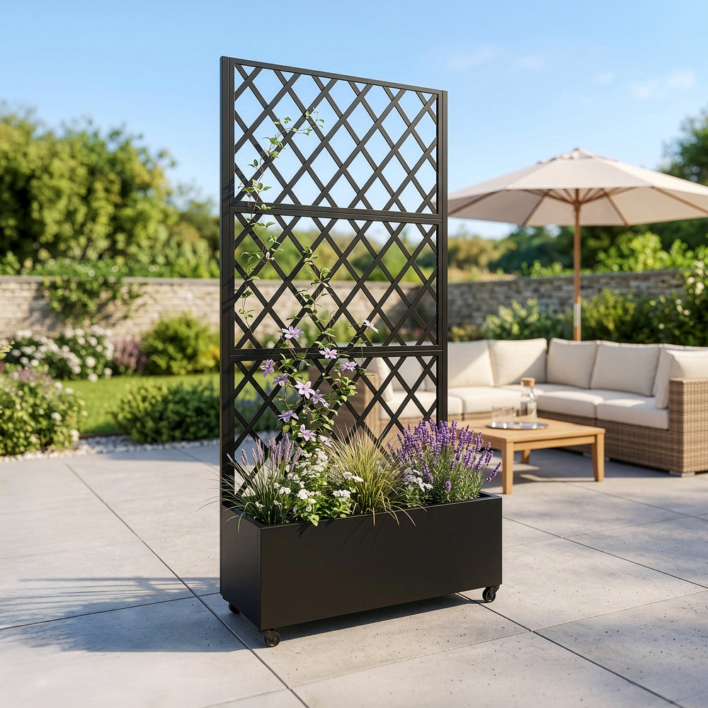 Tabique Malja con jardinera acero 190x82x38cm - Negro [casa.pro]