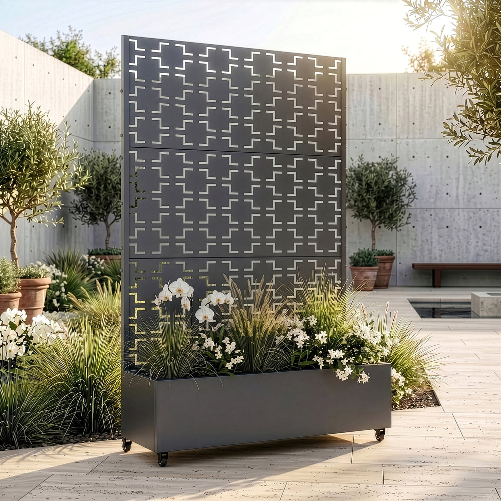 Tabique Aaskis con jardinera exterior 190x82/120x38cm [casa.pro]