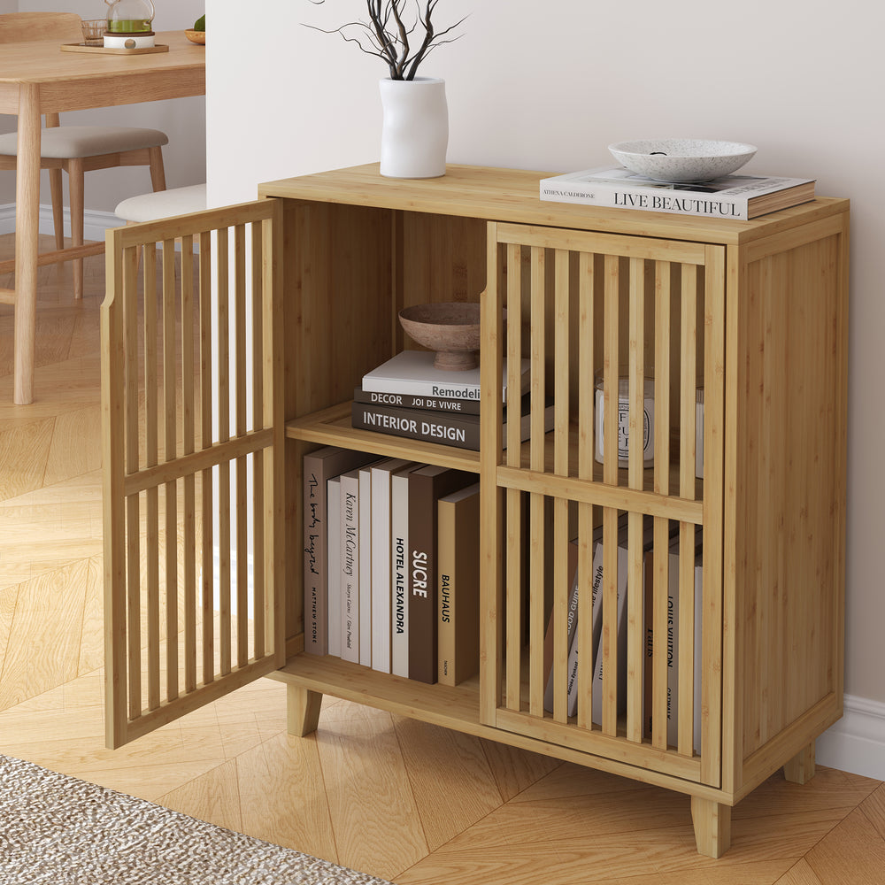 Armario auxiliar Sirgerg 2 puertas bambú 77x72x33 cm Natural [en.casa]