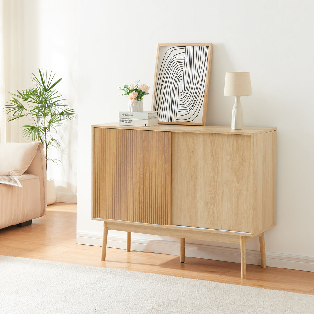 Aparador Landskrona con 2 puertas MDF 115x40x90cm - Roble [en.casa]