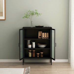 Aparador Fauske con 2 puertas de cristal templado y acero 102 x 80 x 40 cm - En diferentes colores y Transparente [en.casa]