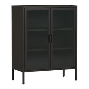 Aparador Fauske con 2 puertas de cristal templado y acero 102 x 80 x 40 cm - En diferentes colores y Transparente [en.casa]
