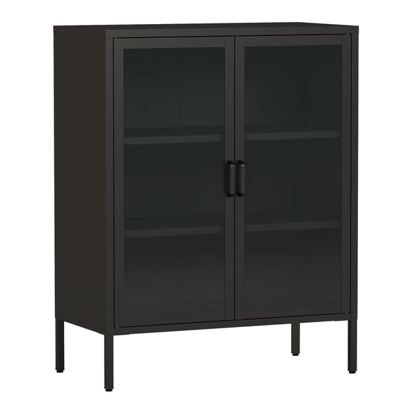 Aparador Fauske con 2 puertas de cristal templado y acero 102 x 80 x 40 cm - En diferentes colores y Transparente [en.casa]