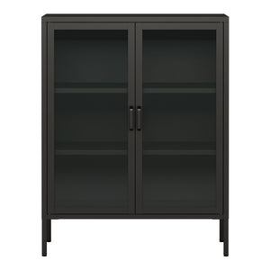 Aparador Fauske con 2 puertas de cristal templado y acero 102 x 80 x 40 cm - En diferentes colores y Transparente [en.casa]