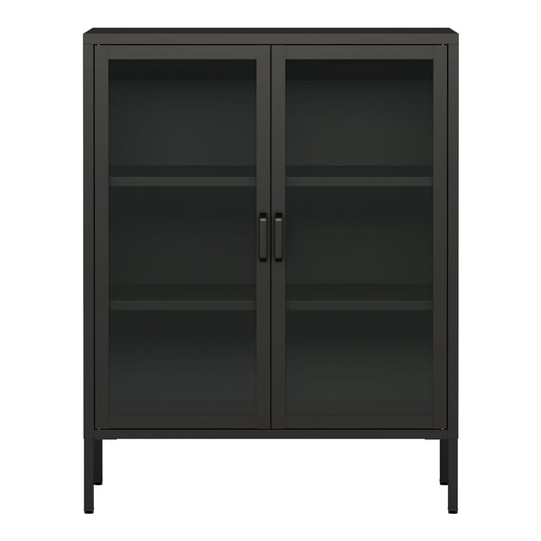 Aparador Fauske con 2 puertas de cristal templado y acero 102 x 80 x 40 cm - En diferentes colores y Transparente [en.casa]