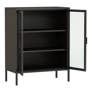 Aparador Fauske con 2 puertas de cristal templado y acero 102 x 80 x 40 cm - En diferentes colores y Transparente [en.casa]