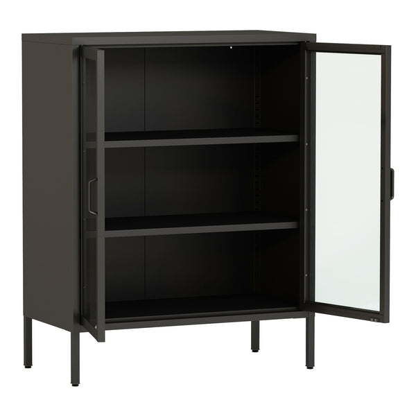 Aparador Fauske con 2 puertas de cristal templado y acero 102 x 80 x 40 cm - En diferentes colores y Transparente [en.casa]