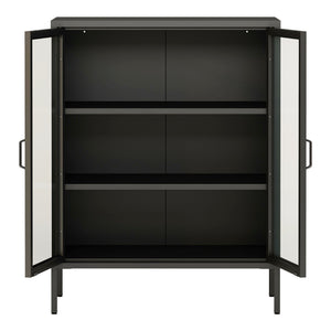 Aparador Fauske con 2 puertas de cristal templado y acero 102 x 80 x 40 cm - En diferentes colores y Transparente [en.casa]