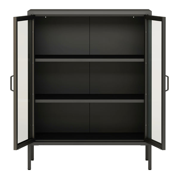 Aparador Fauske con 2 puertas de cristal templado y acero 102 x 80 x 40 cm - En diferentes colores y Transparente [en.casa]