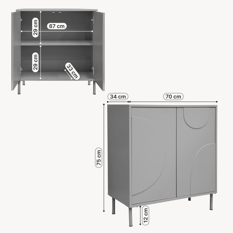 Esquema acotado Aparador Holea con 2 puertas MDF 75x70x34 cm - [en.casa]