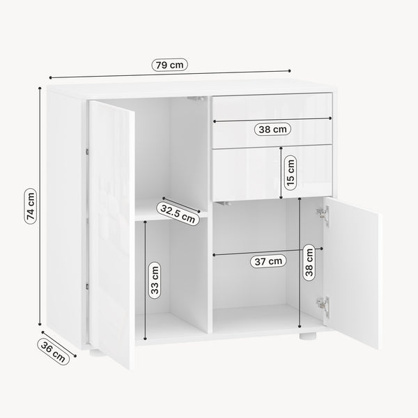 Cómoda Paarl con 2 cajones sin mango y 2 puertas 74x79x36cm [en.casa]