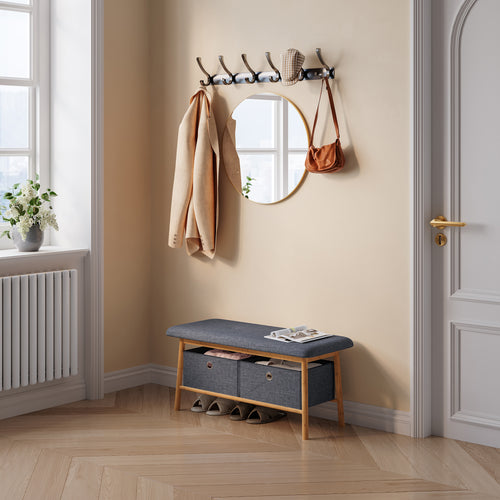 Sitzbank Vad mit 2 Aufbewahrungsboxen 90x30x45 cm Natur/Grau [en.casa]