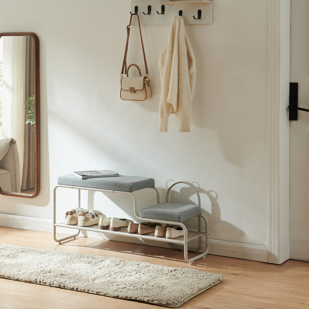 Banco zapatero Jässaatka metal/textil 100x32x46cm - Gris [en.casa]