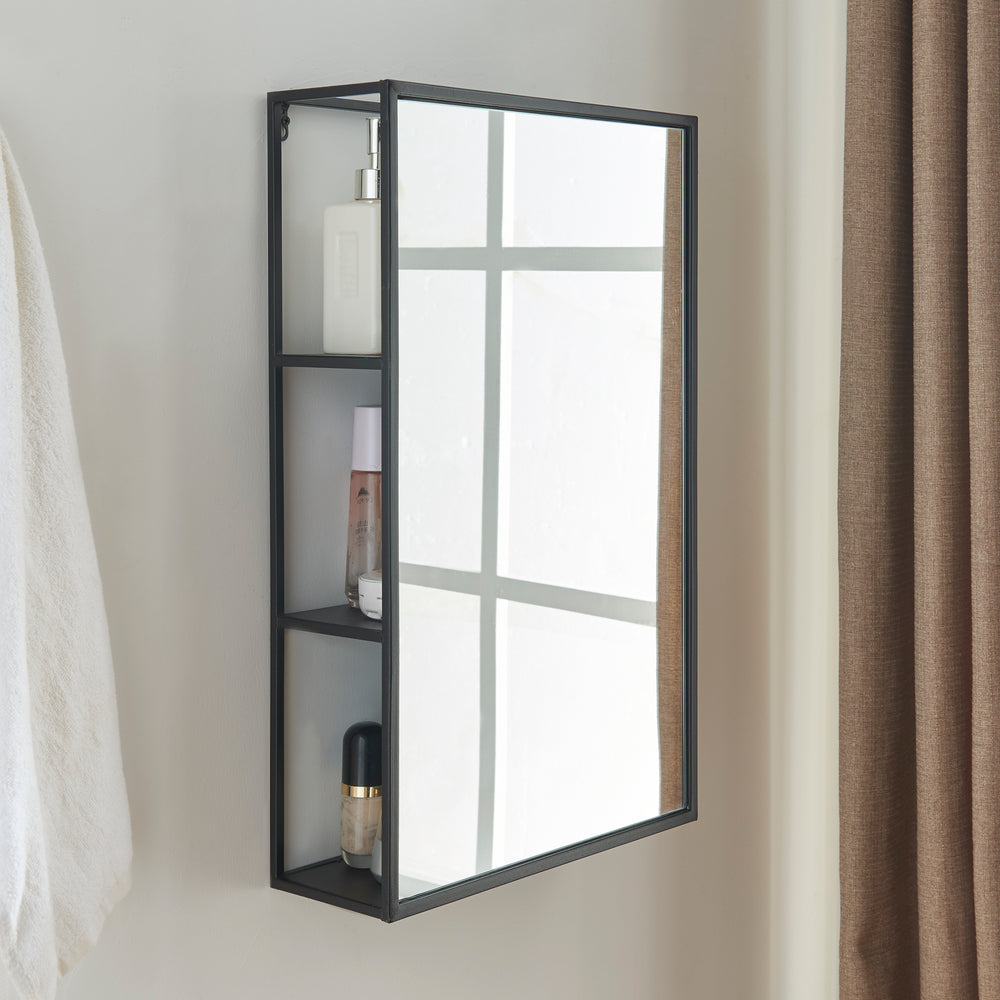 Espejo de pared Sunne con estante negro en varias versiones [en.casa] - premiumXL