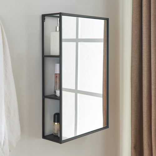 Espejo de pared Sunne con estante negro en varias versiones [en.casa] - premiumXL