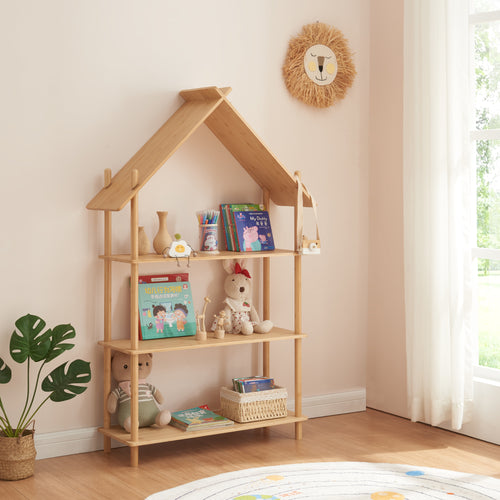 Estantería infantil Hamarøy de bambú con forma de casa 137x90x30cm [en.casa] - premiumXL