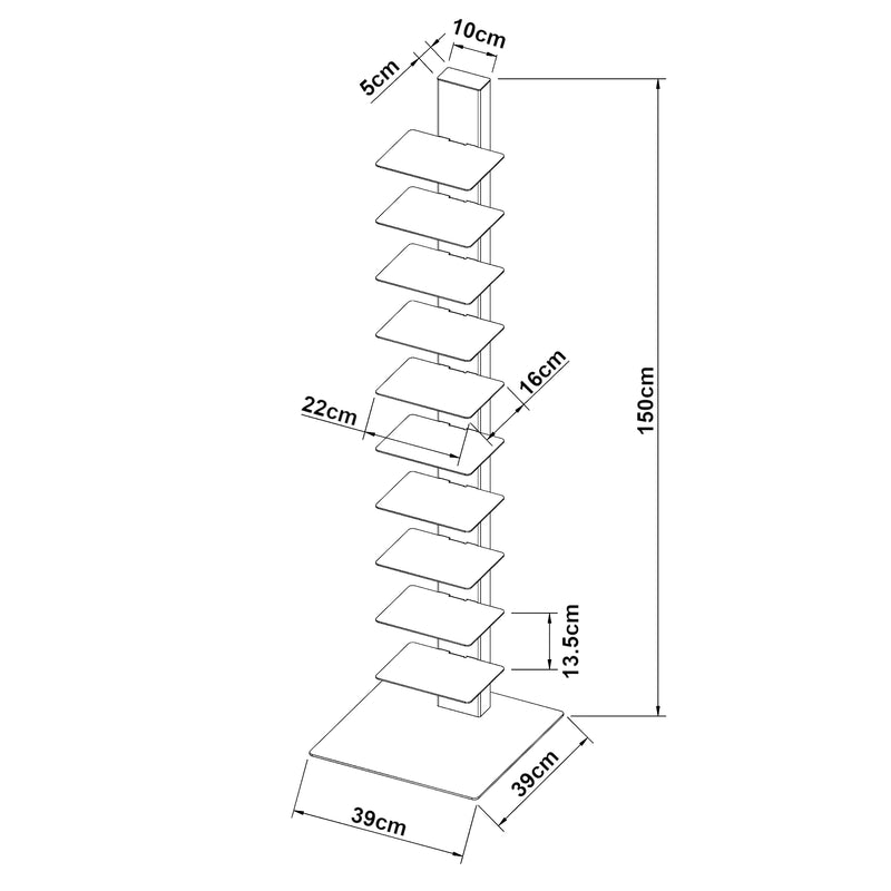 Esquema acotado Librería Eksjö con 10 estantes 150x39x39 cm - [en.casa]