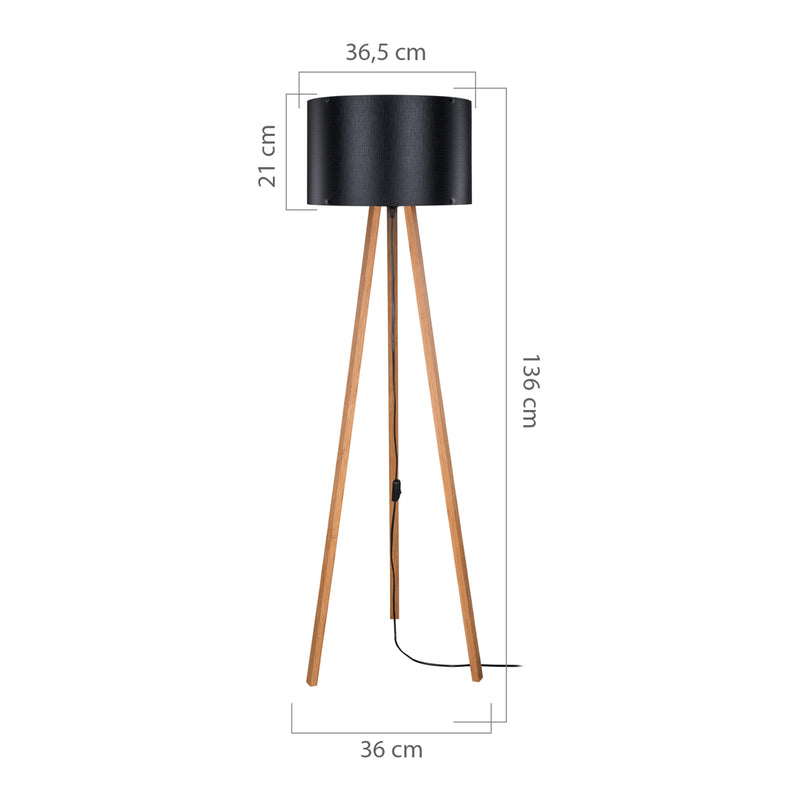 Esquema acotado Lámpara de pie Keynes 1xE27 20 W MDF PVC textil 21 x 37 cm varios colores [lux.pro]
