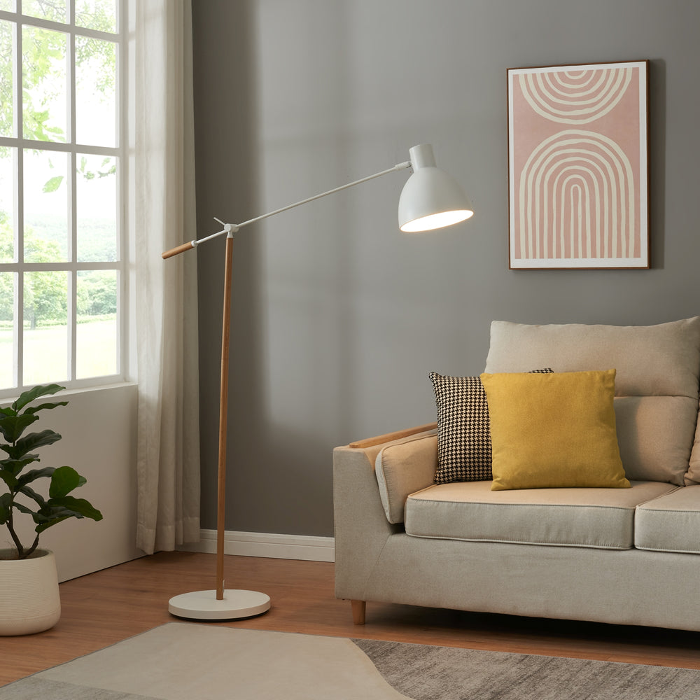 Lámpara de pie Banchory metal 163 cm efecto madera/blanco [lux.pro] - premiumXL