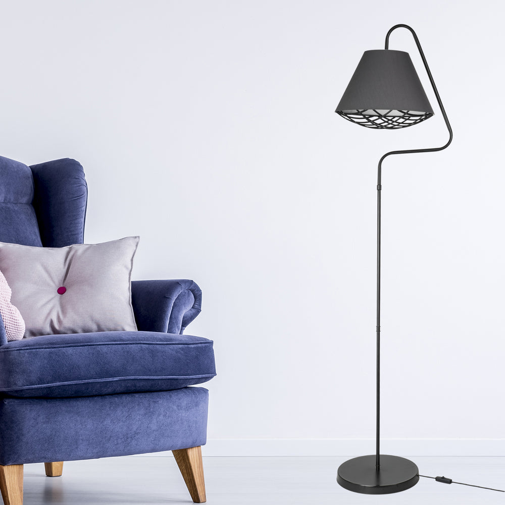 Lámpara de pie Gateshead E27 metal textil negro / gris [lux.pro] - premiumXL