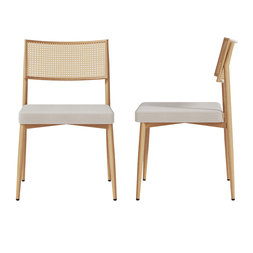 Conjunto de sillas de comedor Jördfjok textil con aspecto de ratán/beige [en.casa]