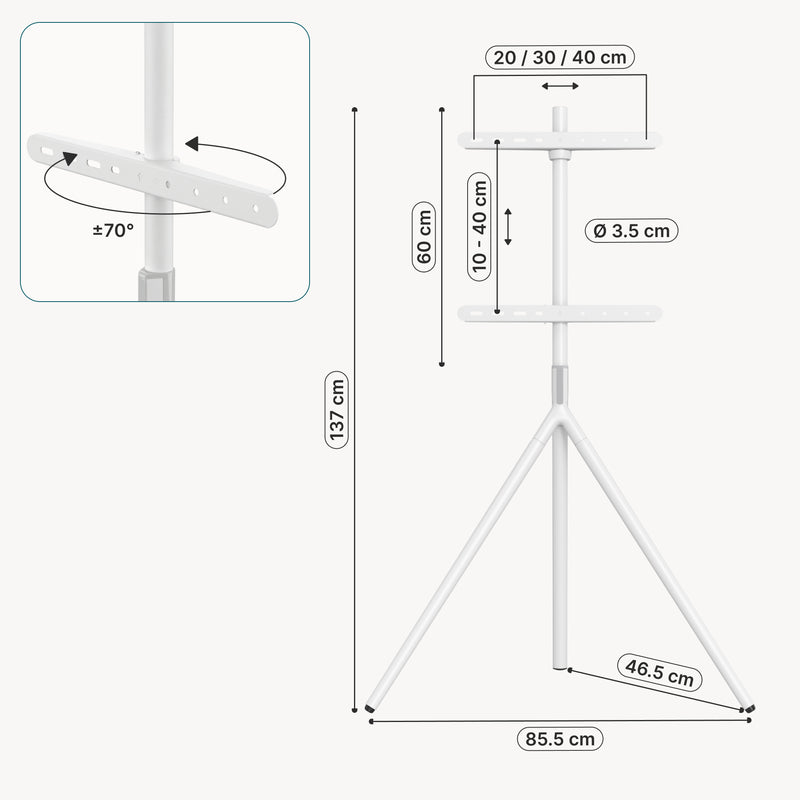 Esquema acotado Soporte de Pie Valle para TV hasta 65" máx 40 kg - [pro.tec]