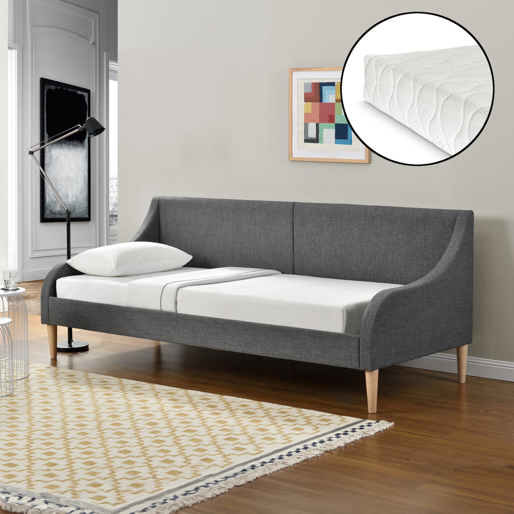 Cama de día 90x200 cm con o sin colchón de espuma fría gris oscuro en.casa - premiumXL
