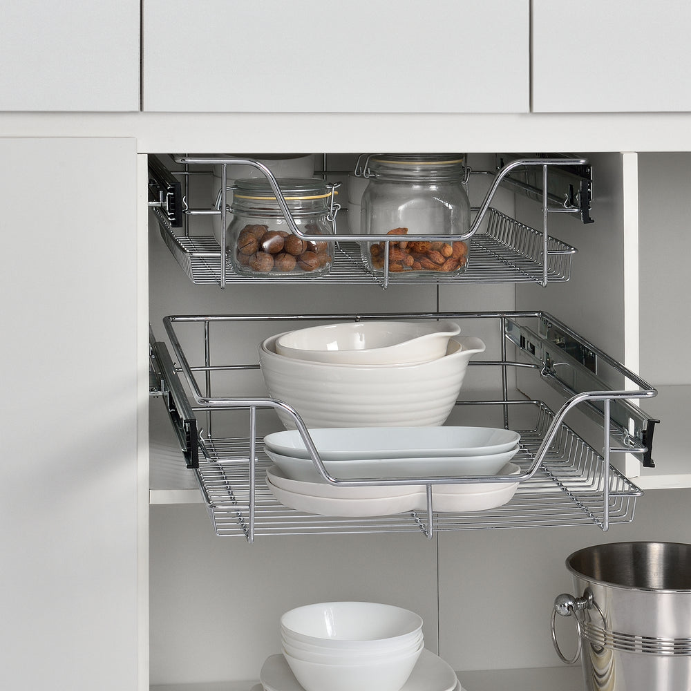 Juego de 2 cajones telescópicos en diferentes tamaños acero plateado [en.casa] - premiumXL