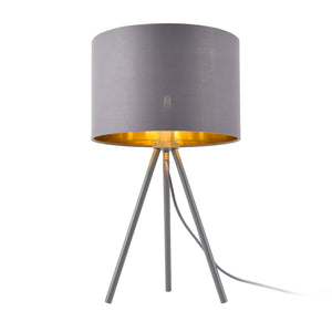 Lámpara de mesa Metz E14 Máx. 40W Pantalla de tela y pies de metal Gris/Oro lux.pro