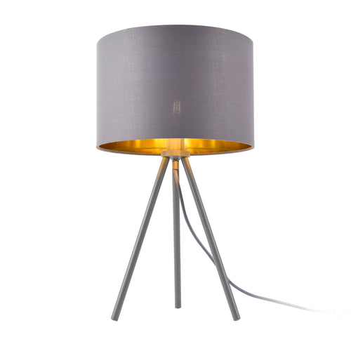 Lámpara de mesa Metz E14 Máx. 40W Pantalla de tela y pies de metal Gris/Oro lux.pro